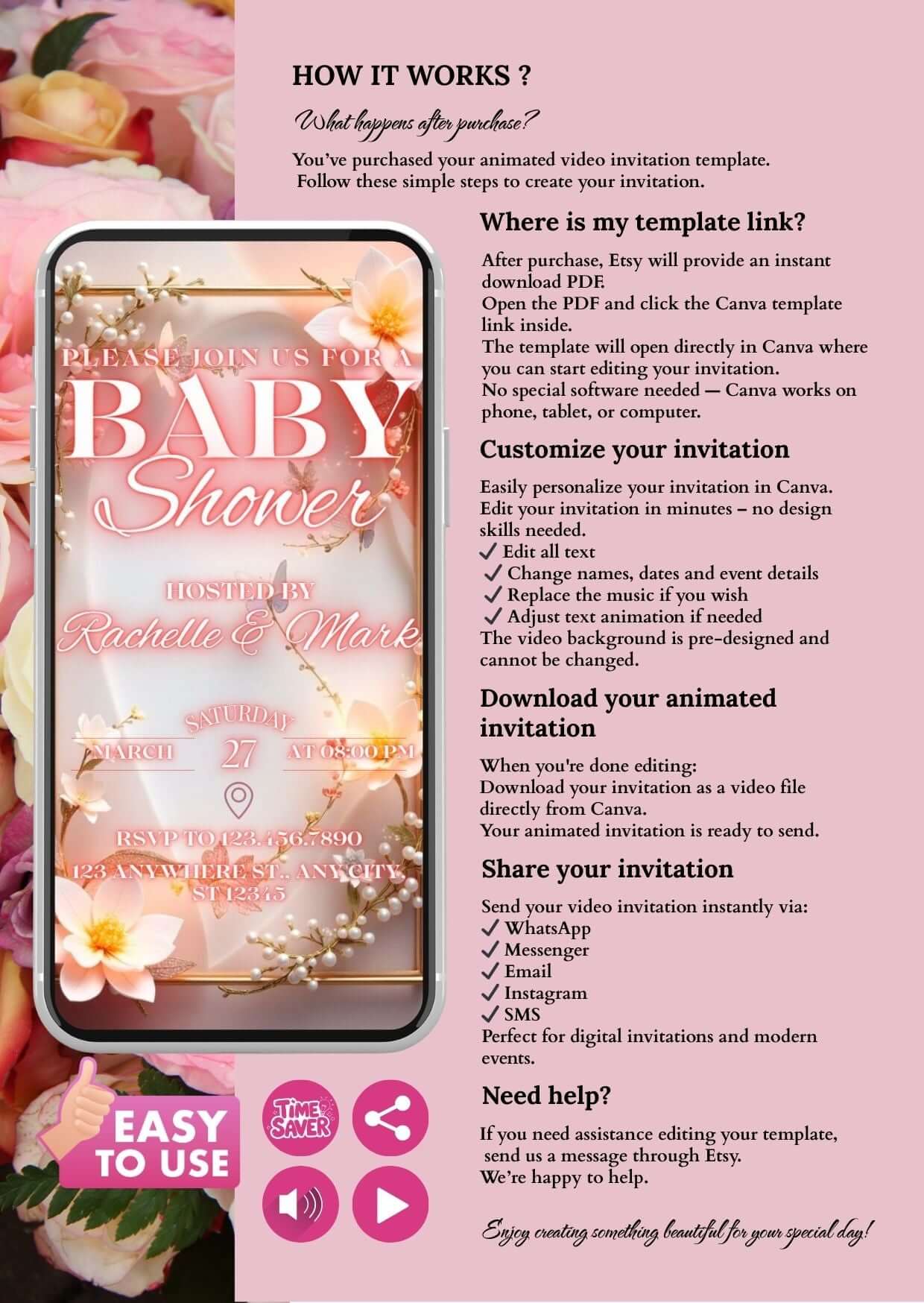 floral baby shower video invitation