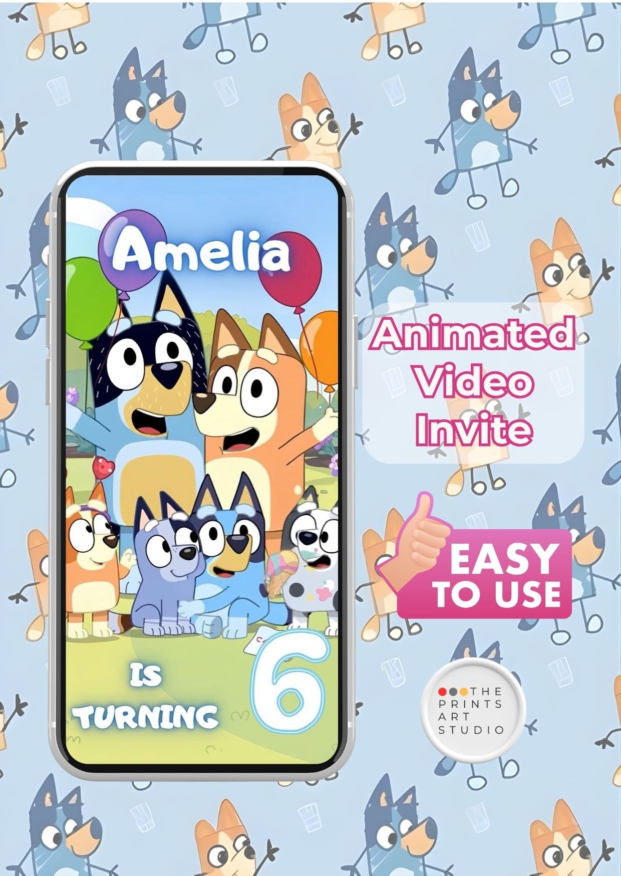 Bluey birthday video invitation, animated digital invite for kids' parties
