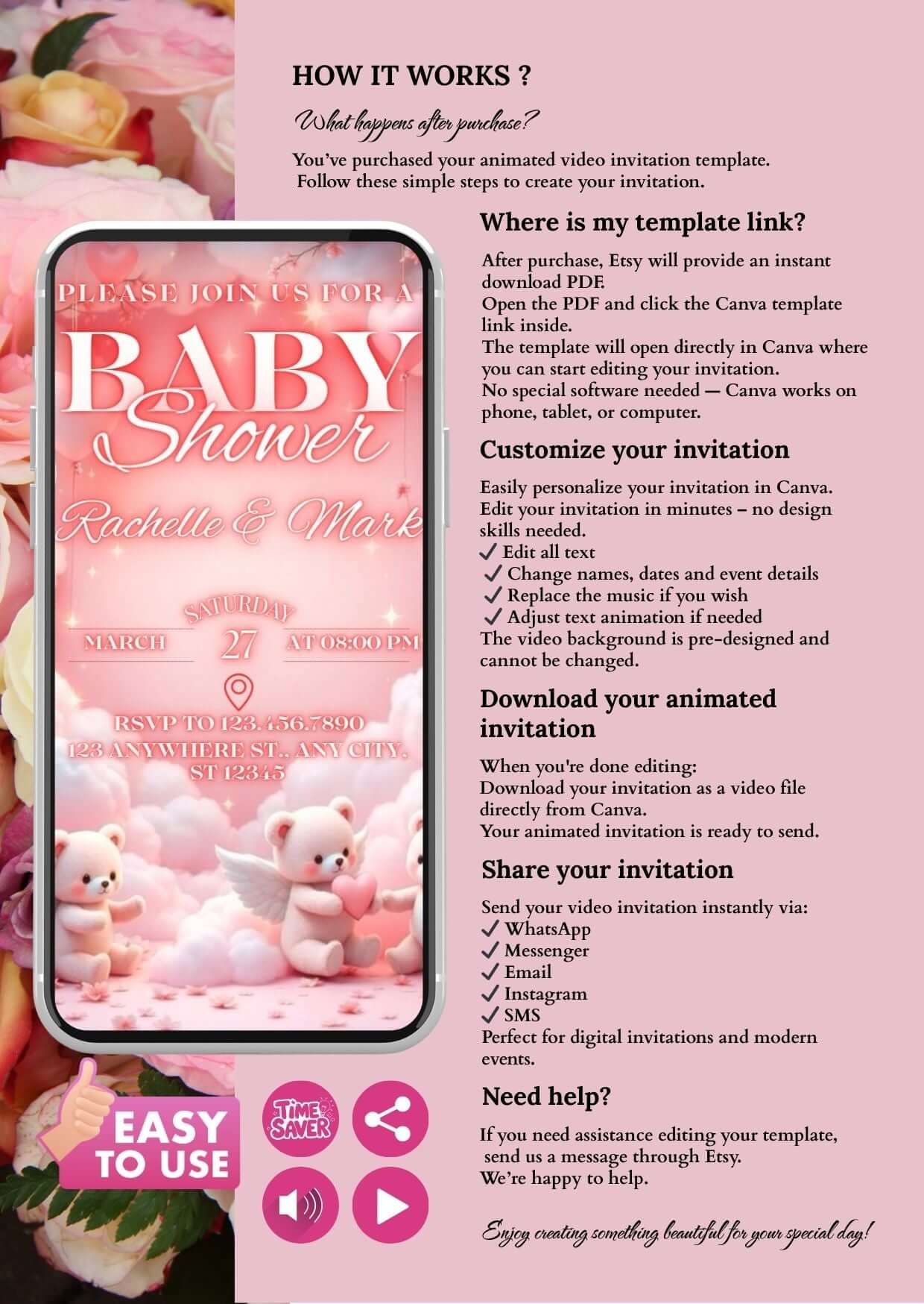 Baby Shower Video Invitation, editable invitation