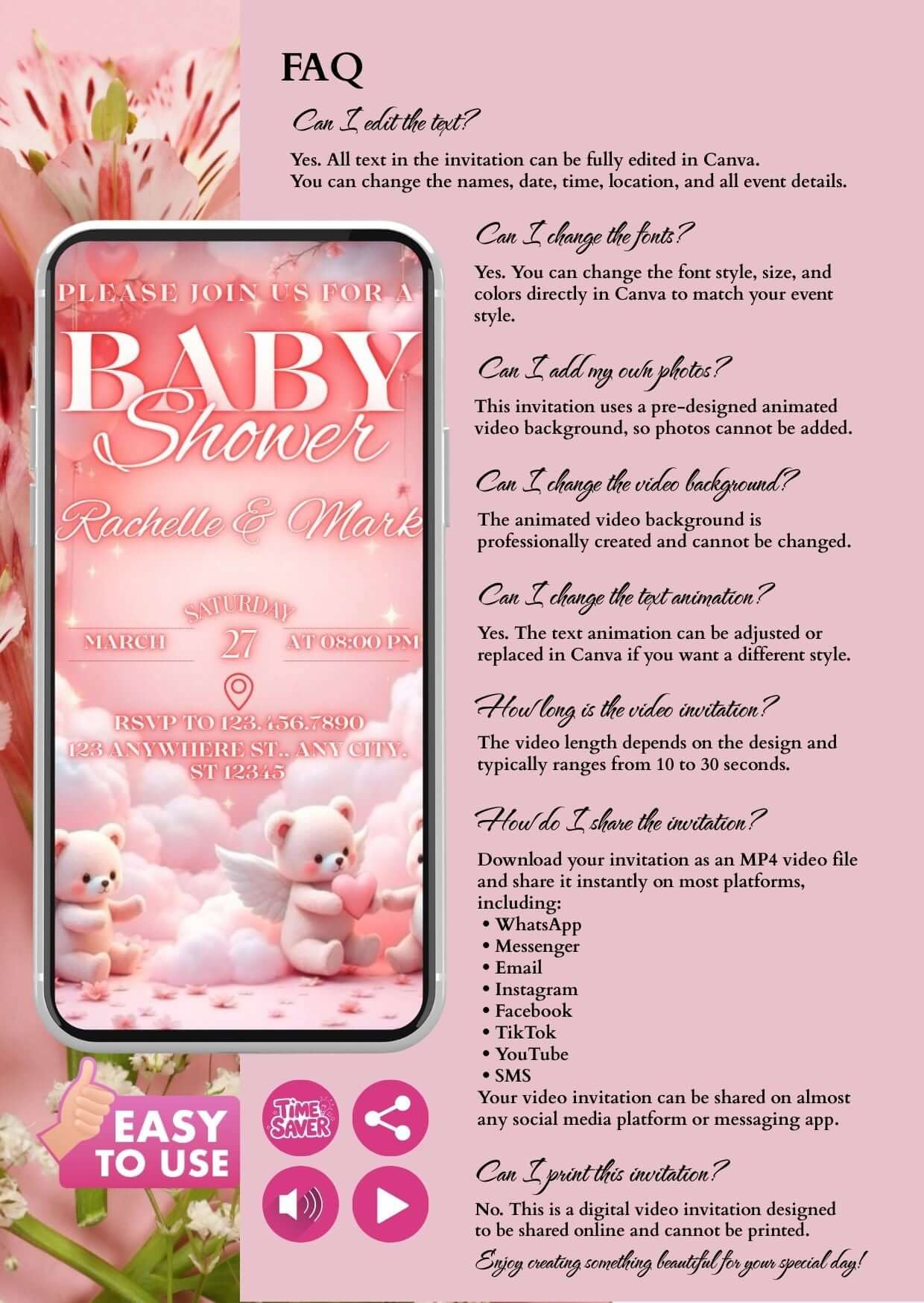 Baby Shower Video Invitation, editable invitation