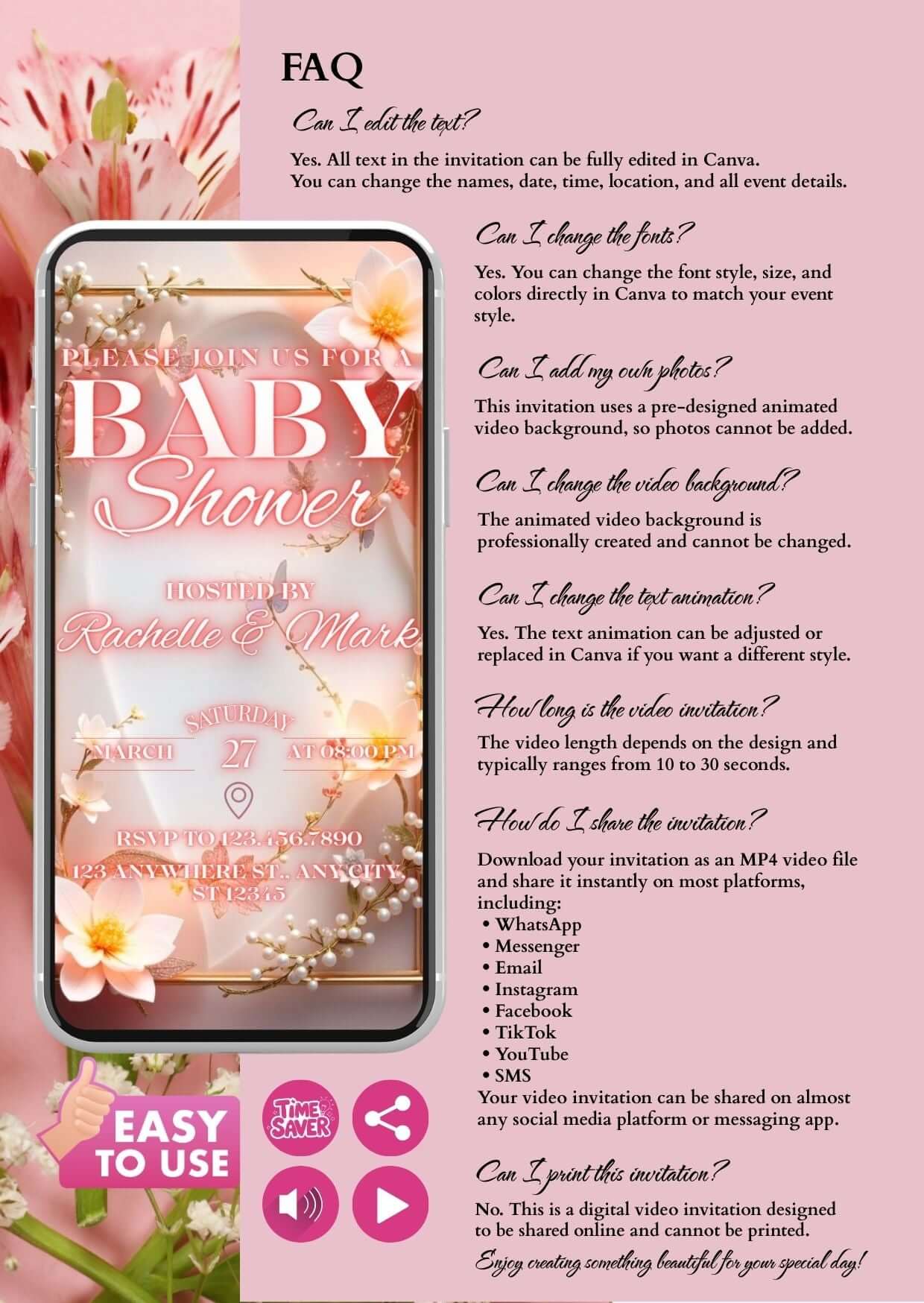 floral baby shower video invitation