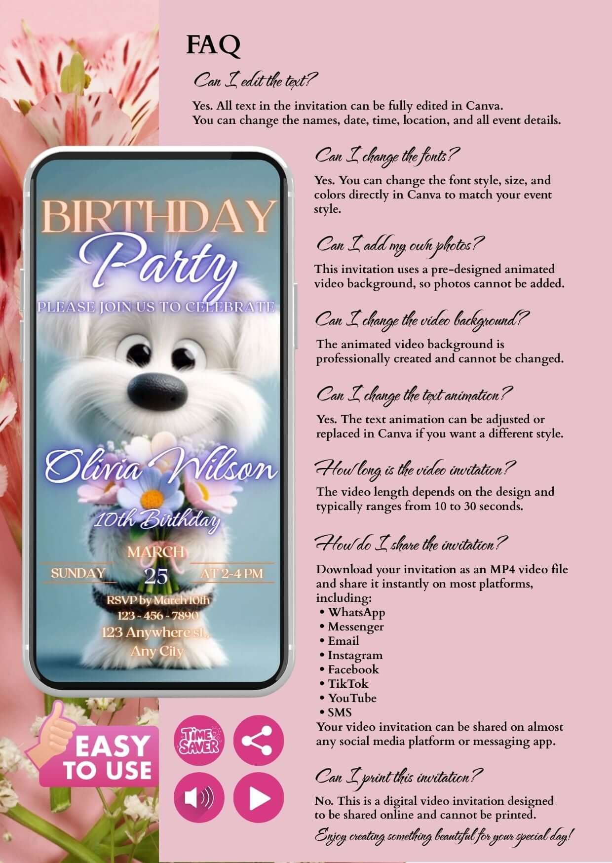 Puppy Birthday Video Invitation showcasing an animated video invite for a child's birthday party.