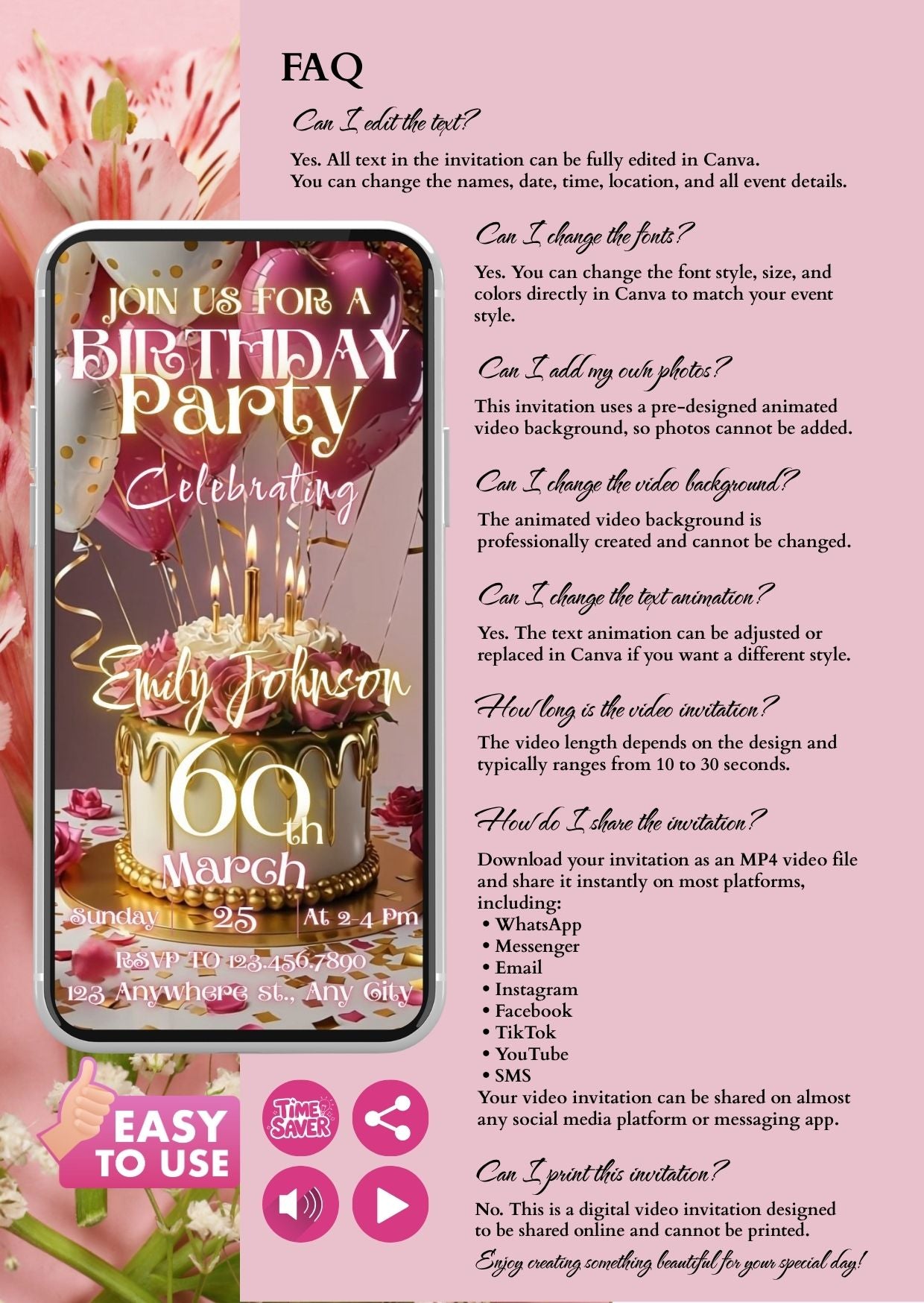 Elegant Birthday Video Invitation for 60th Birthday Celebration