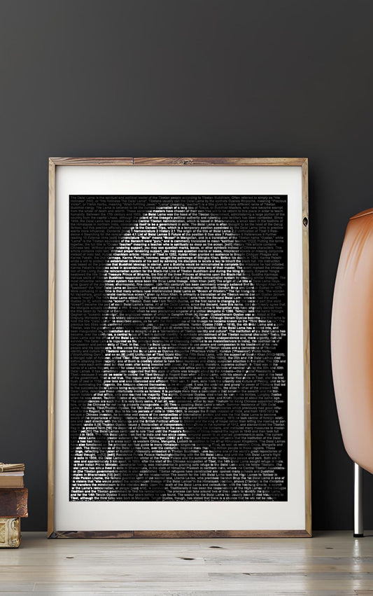Dalai Lama Typography Portrait – Black & White Inspirational Wall Art – Printable Buddhist Quote Poster
