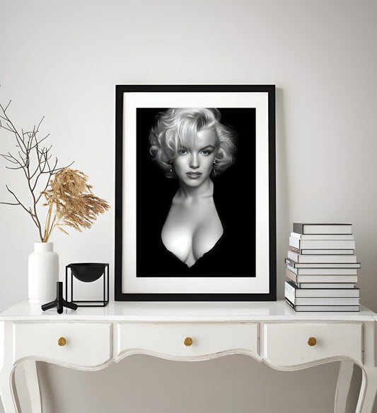 Vintage Hollywood Glamour Wall Art showcasing 1950s film icon with elegant platinum curls and dramatic lighting.