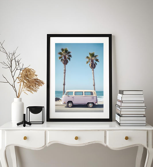 Vintage Volkswagen Van Wall Art – California Beach Print