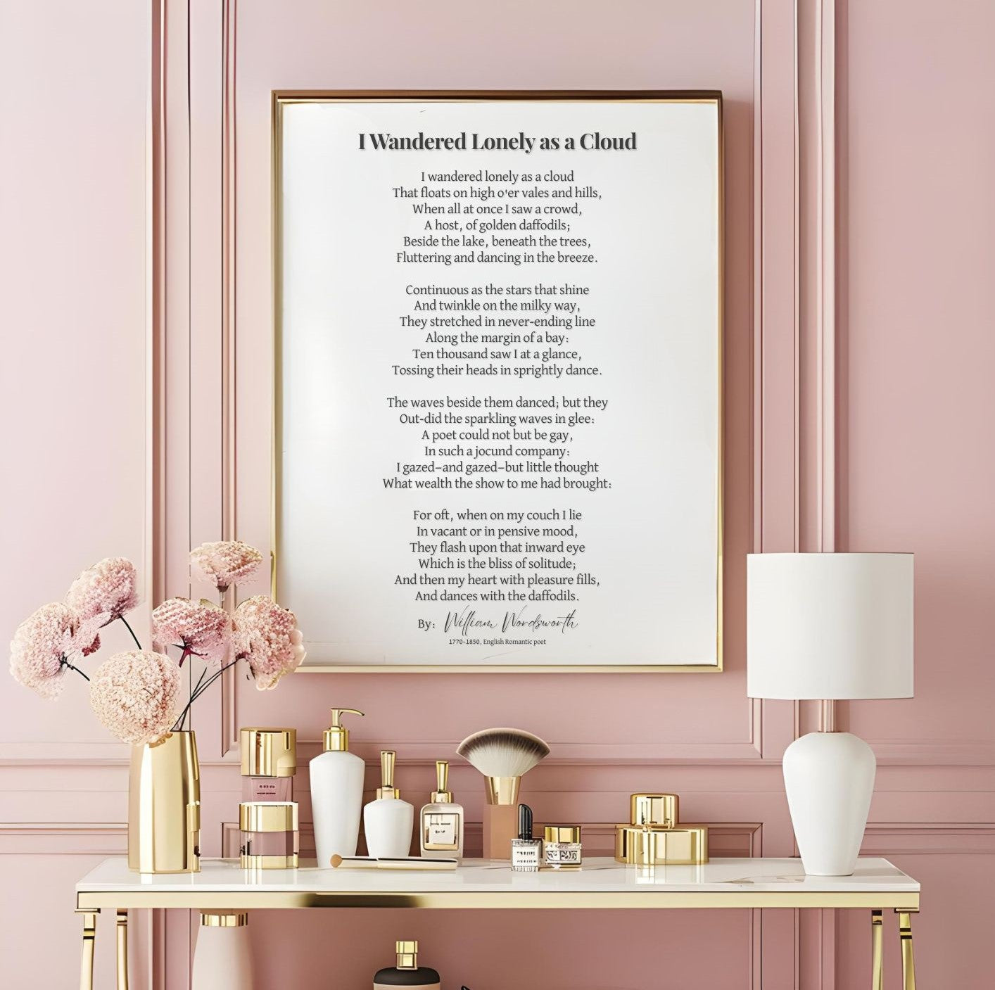 I Wandered Lonely as a Cloud Poem Print – Literary Wall Art in elegant interior setting.