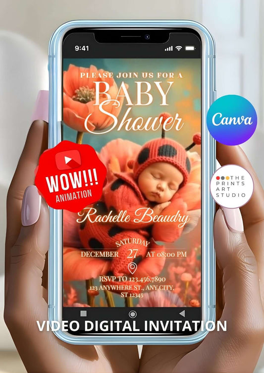 Ladybug Baby Shower Video Invitation – Editable Canva Template MP4