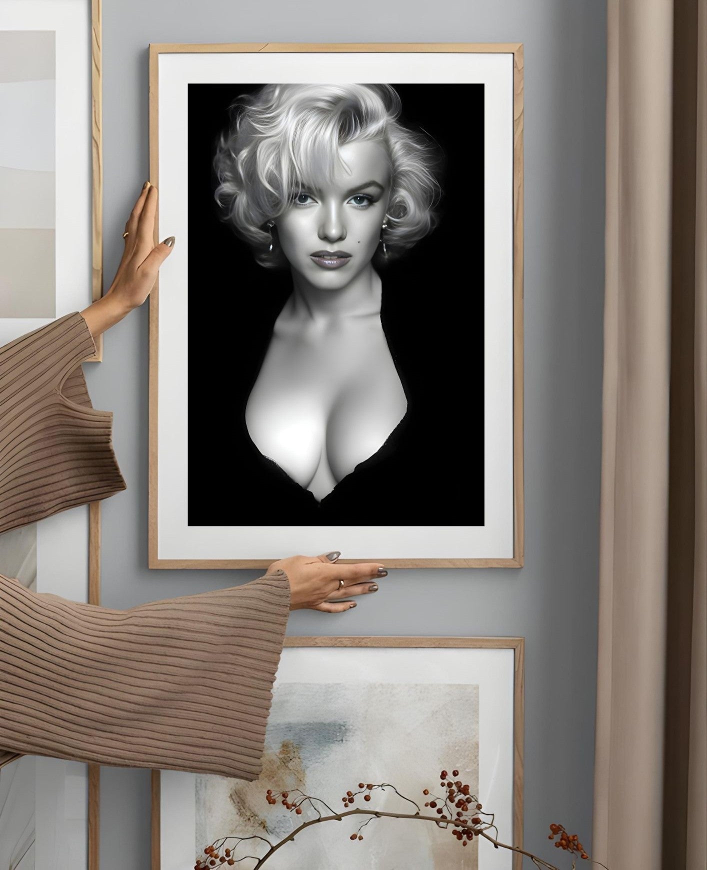 Vintage Hollywood Glamour Wall Art featuring a 1950s film icon with platinum curls, showcasing classic elegance in a bold, monochrome portrait.
