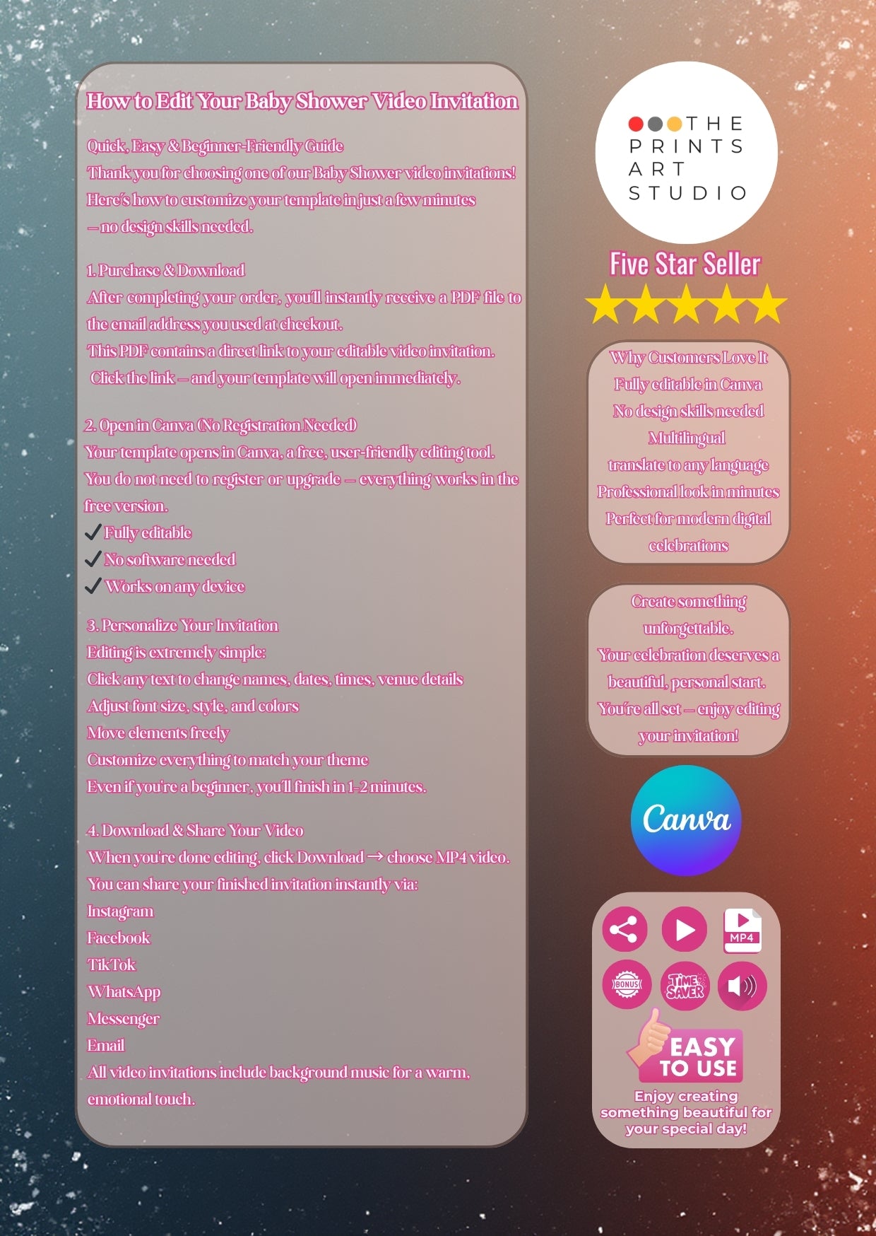 Teddy Bear Baby Shower Video Invitation  Editable Canva MP4