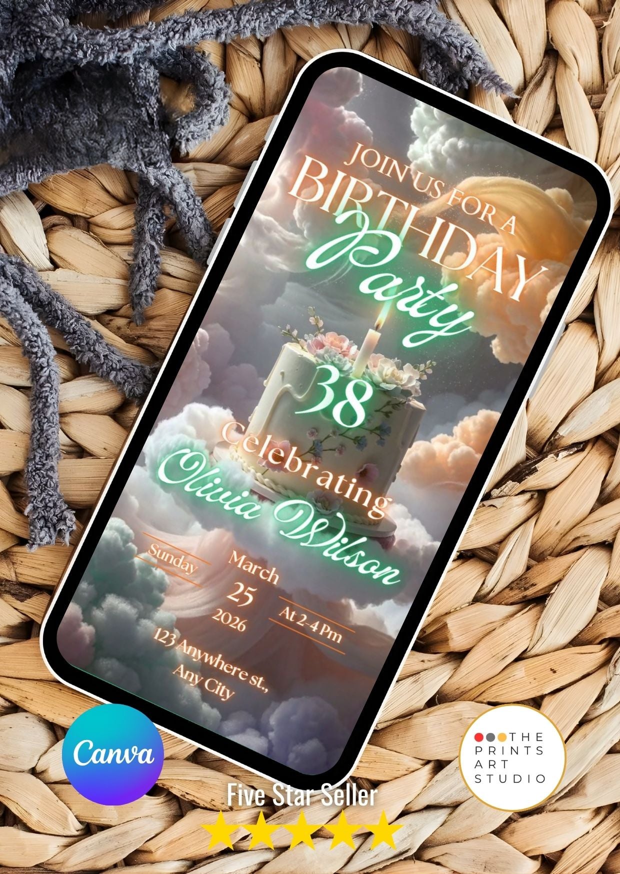 Cloud cake birthday video invitation – cinematic animated birthday design.