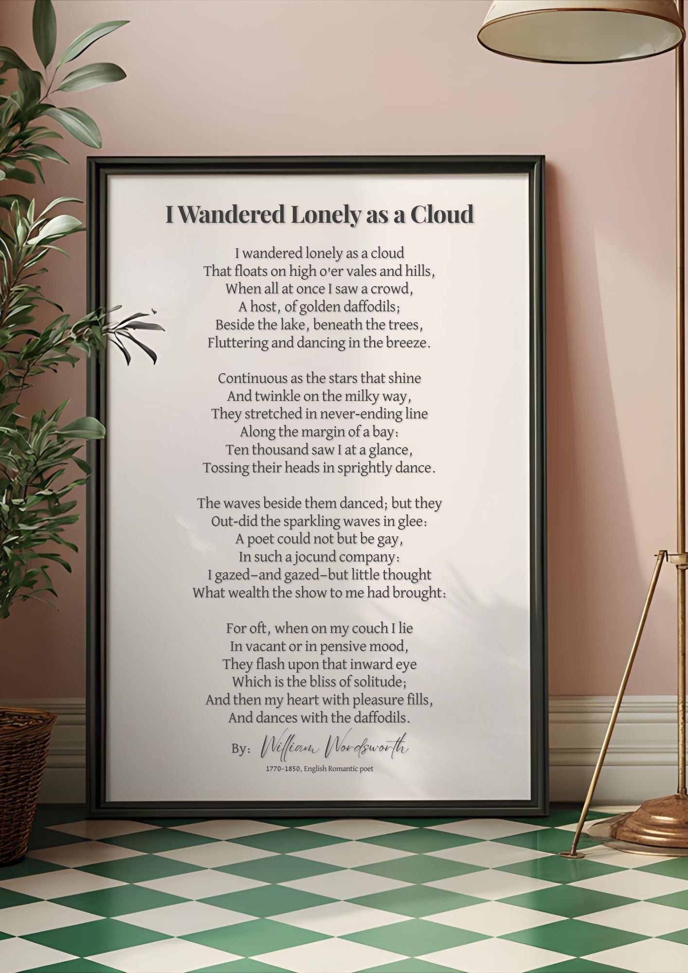 I Wandered Lonely as a Cloud Poem Print – Literary Wall Art decor in living room