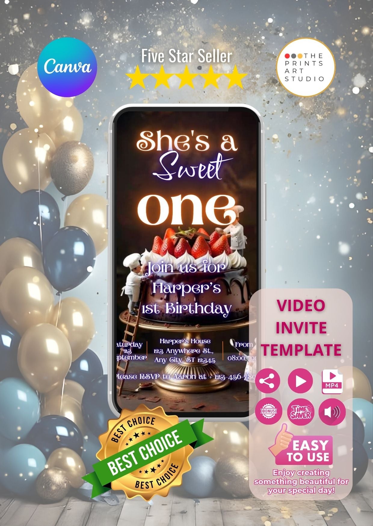 Sweet One Video Invitation Chocolate Birthday Invite with balloons and chocolate theme