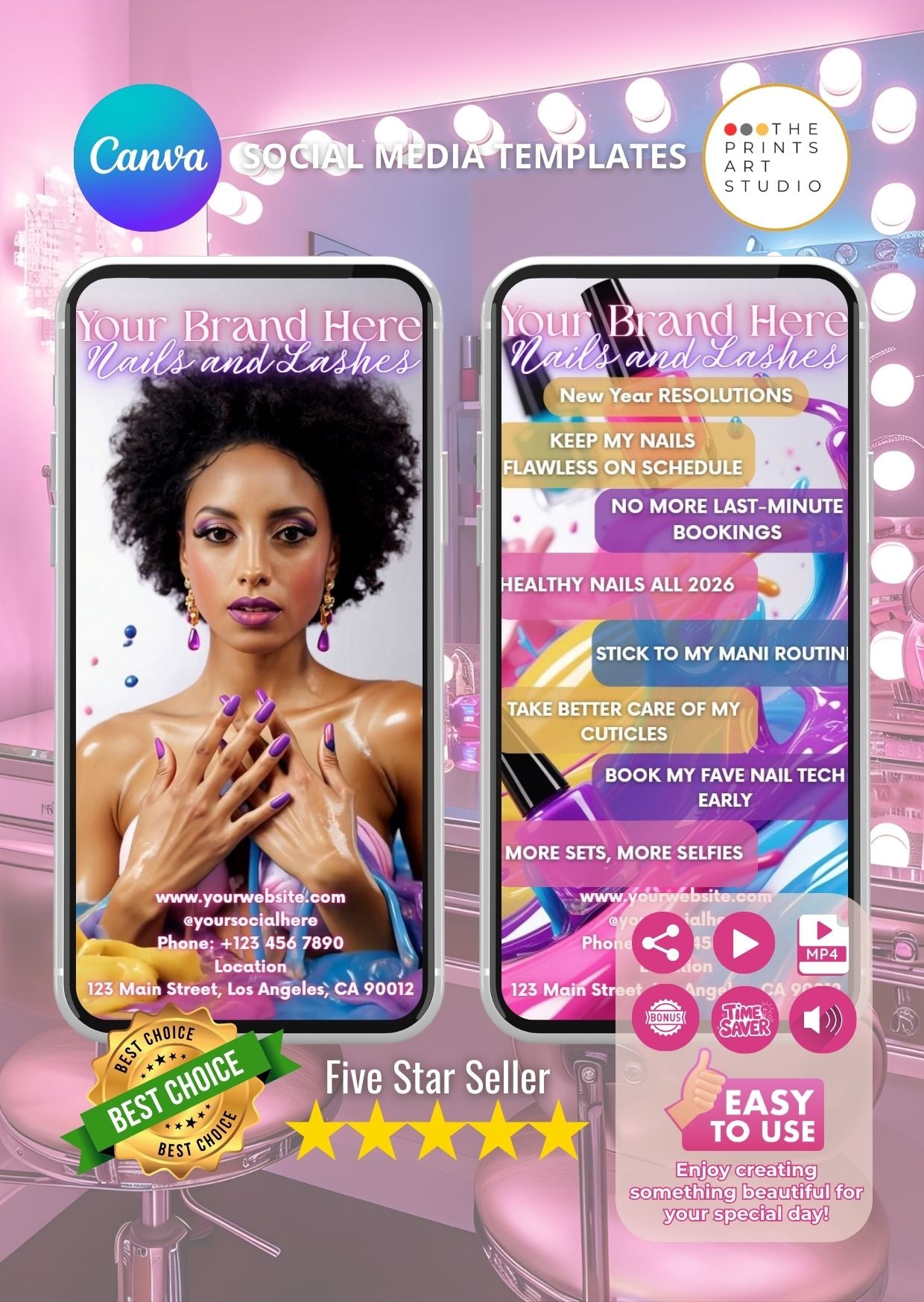 Afro American nail salon promo video template for beauty professionals on social media with diverse model and editable features.