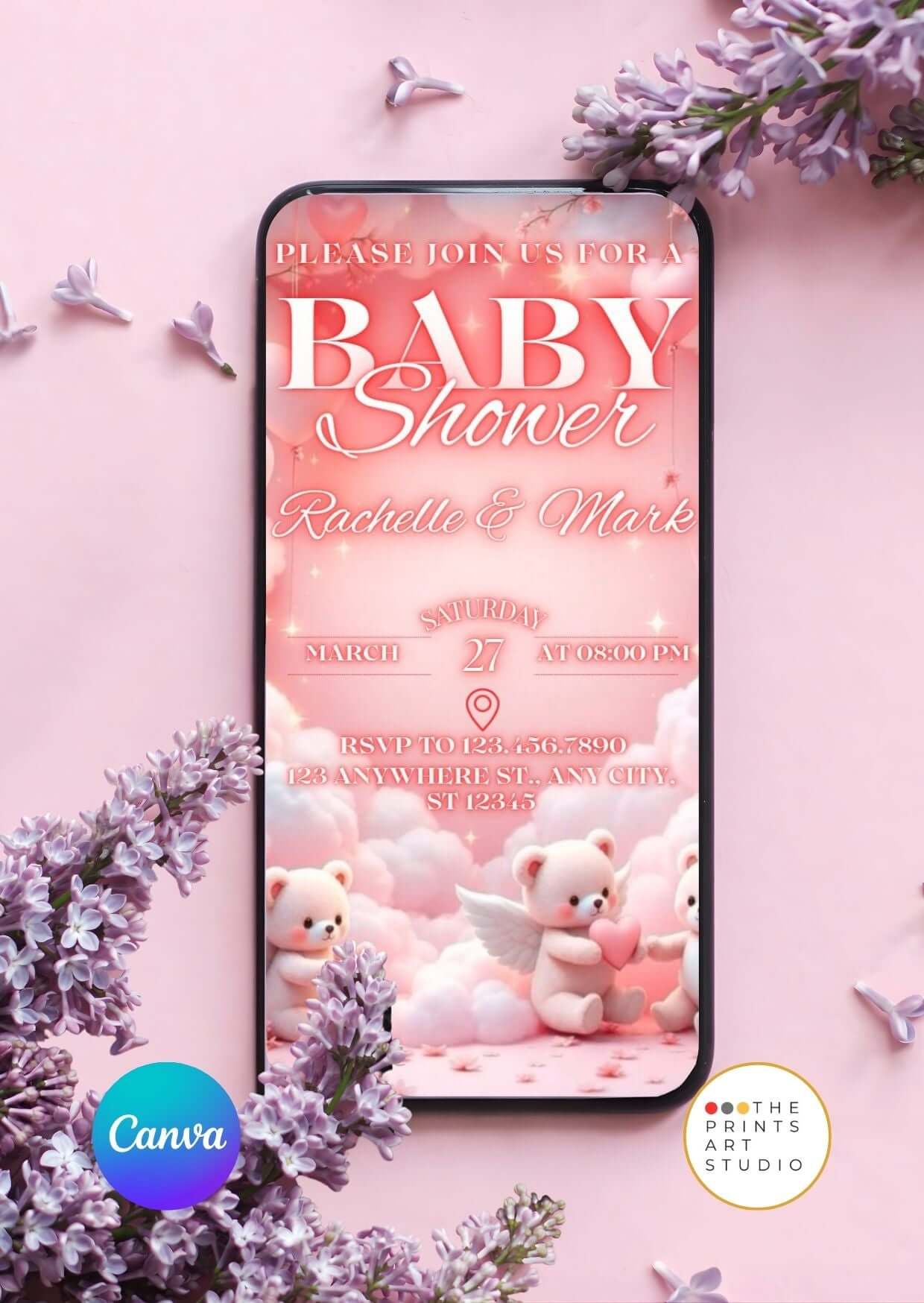 Baby Shower Video Invitation – Cute pink cloud bear-themed animated invite