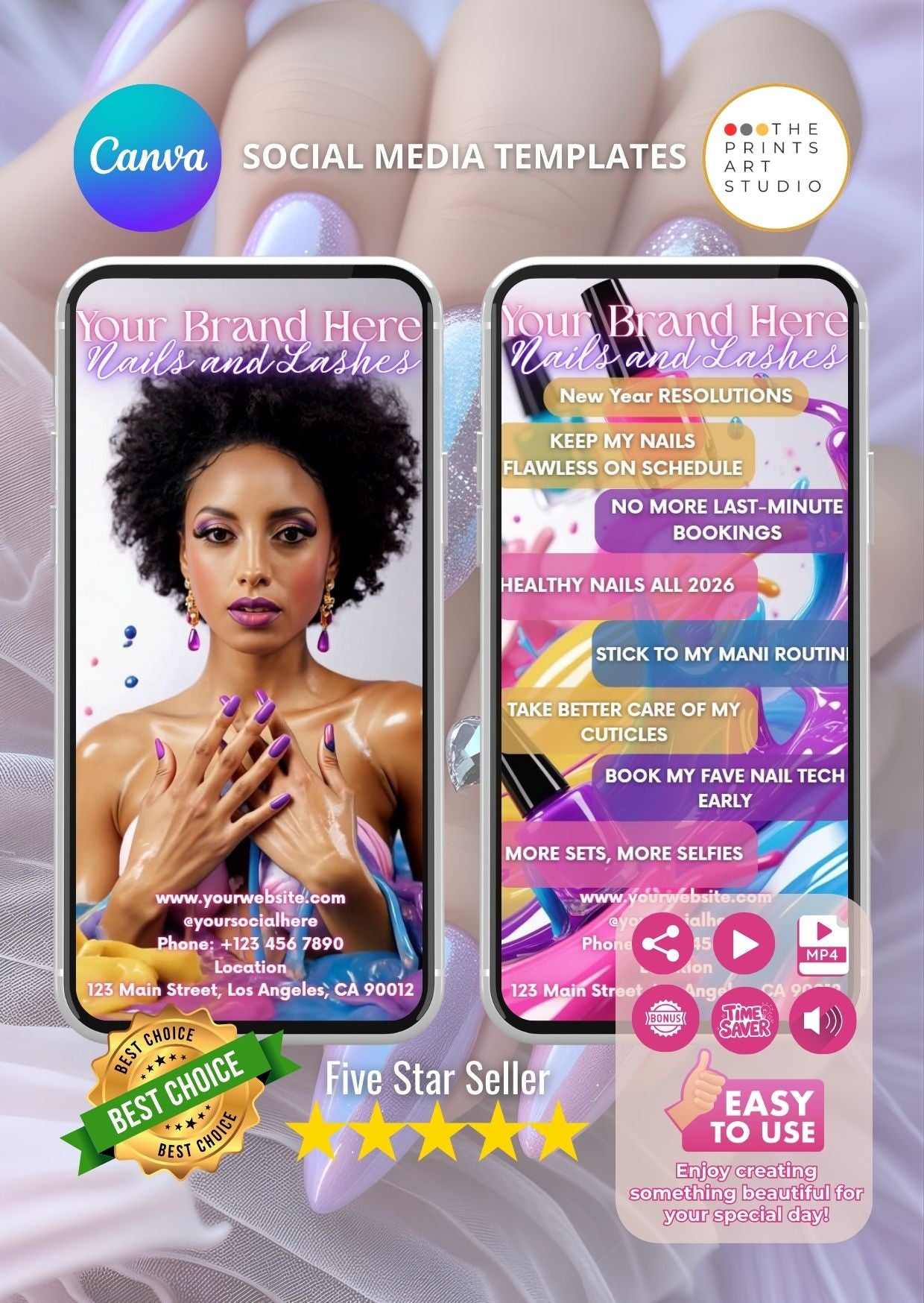 Afro American nail salon promo video showcasing mobile templates for social media ads in beauty and nail industry.