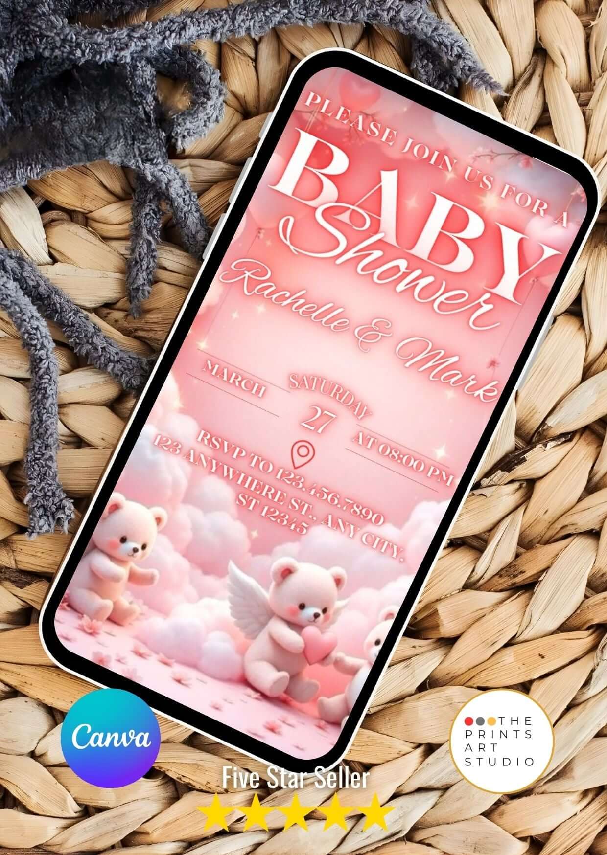Baby Shower Video Invitation – Editable Canva template with music
