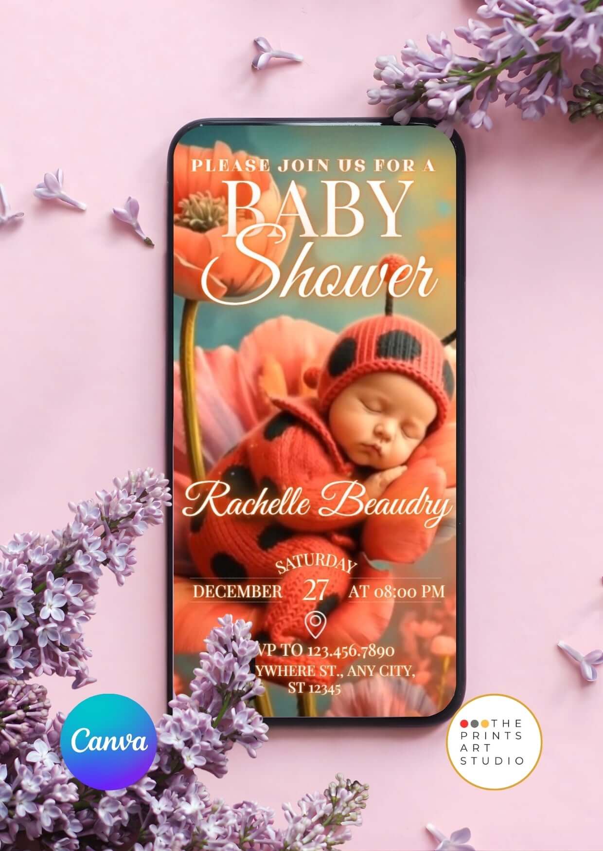 Ladybug Baby Shower Video Invitation – Editable Canva Template MP4