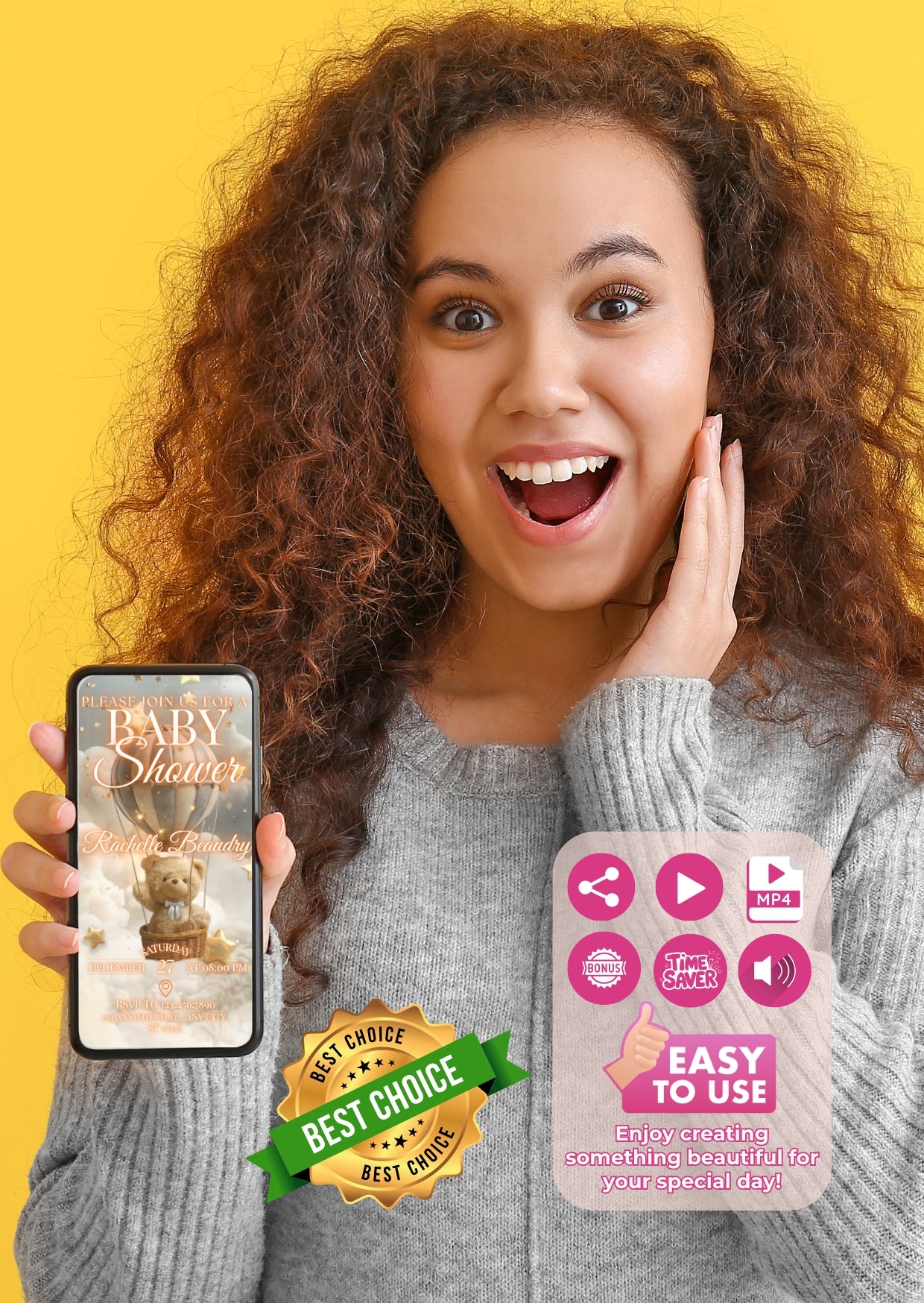 Teddy Bear Baby Shower Video Invitation  Editable Canva MP4