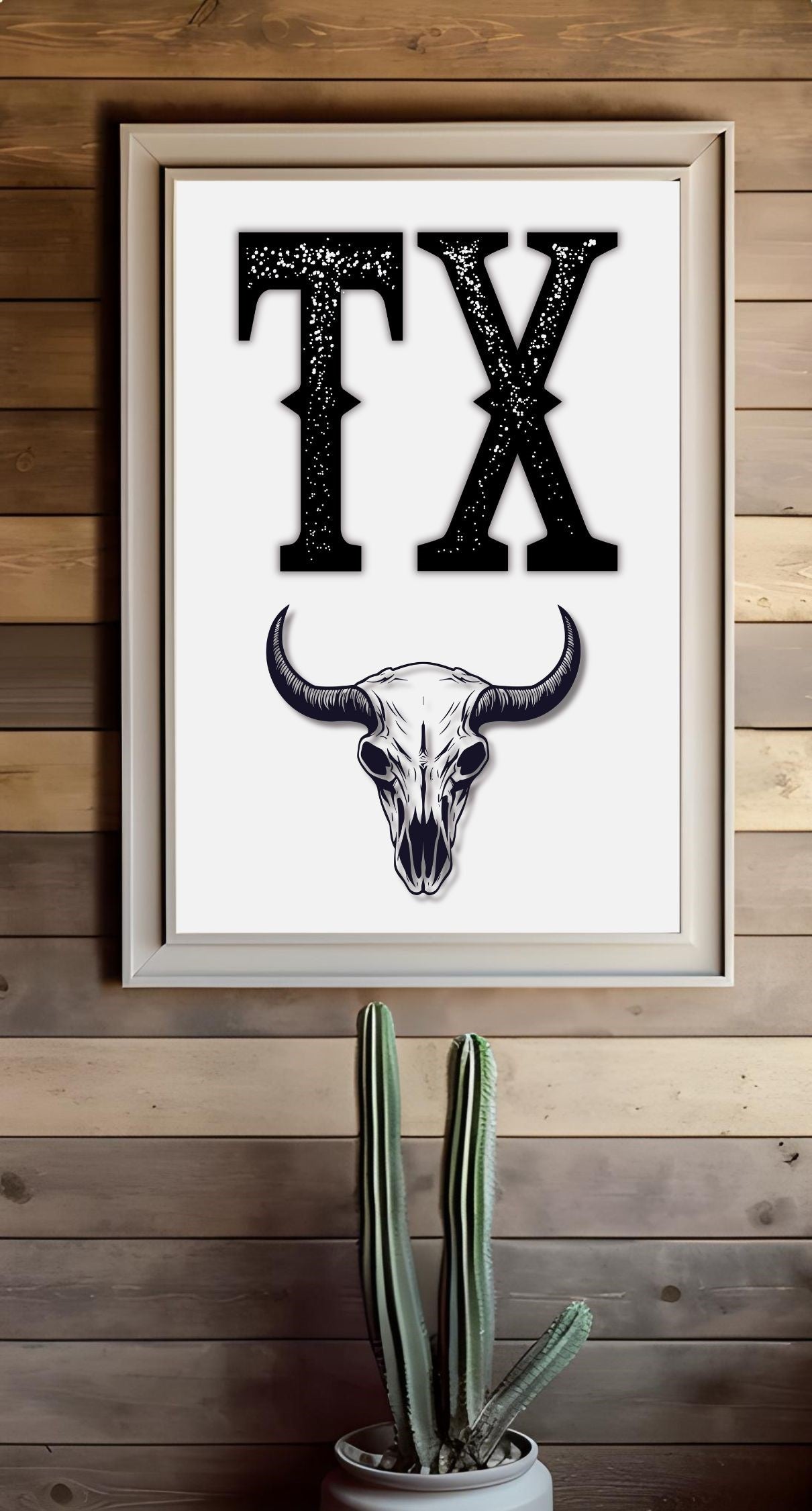 Bold TX Print with Bull Skull – Western Cowboy Wall Art, Texas Rustic Decor, Country Style Printable Poster, Digital Download
