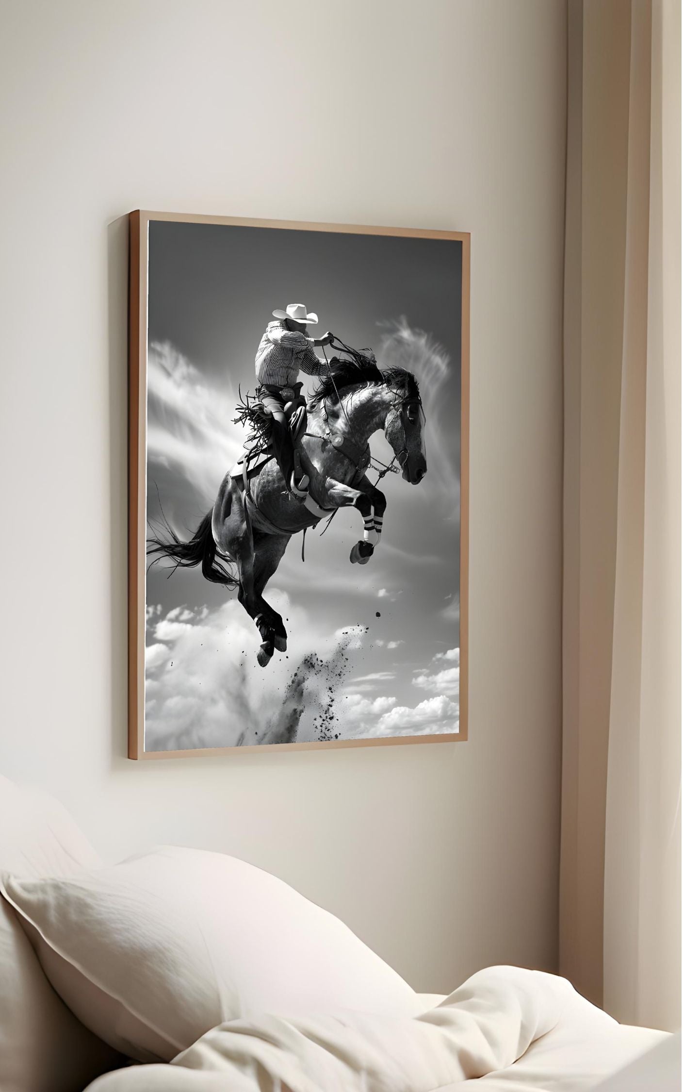 Cowboy Rodeo Wall Art | Black and White Western Horse Print | Rustic Country Decor