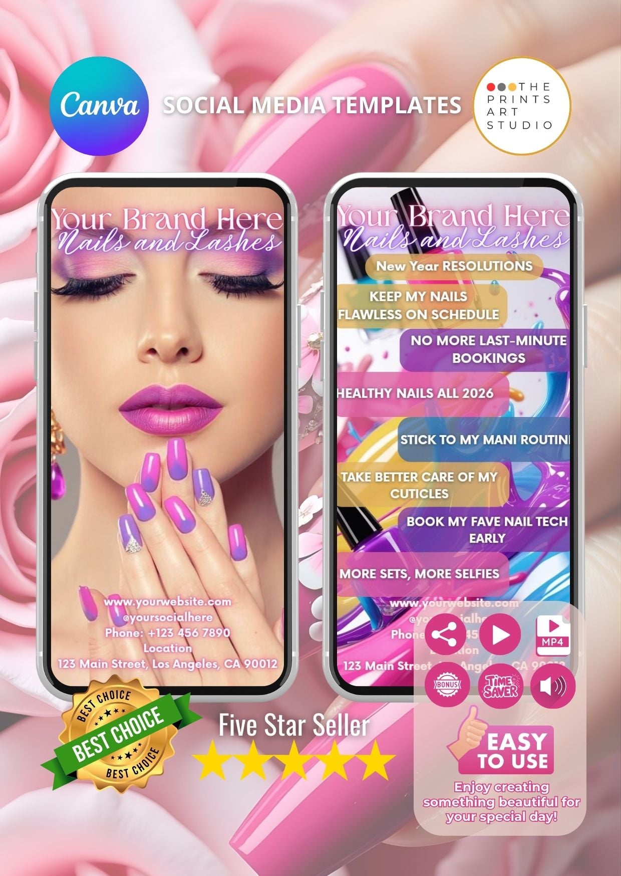 Editable nail salon promo video template on Canva with vibrant design for beauty professionals.
