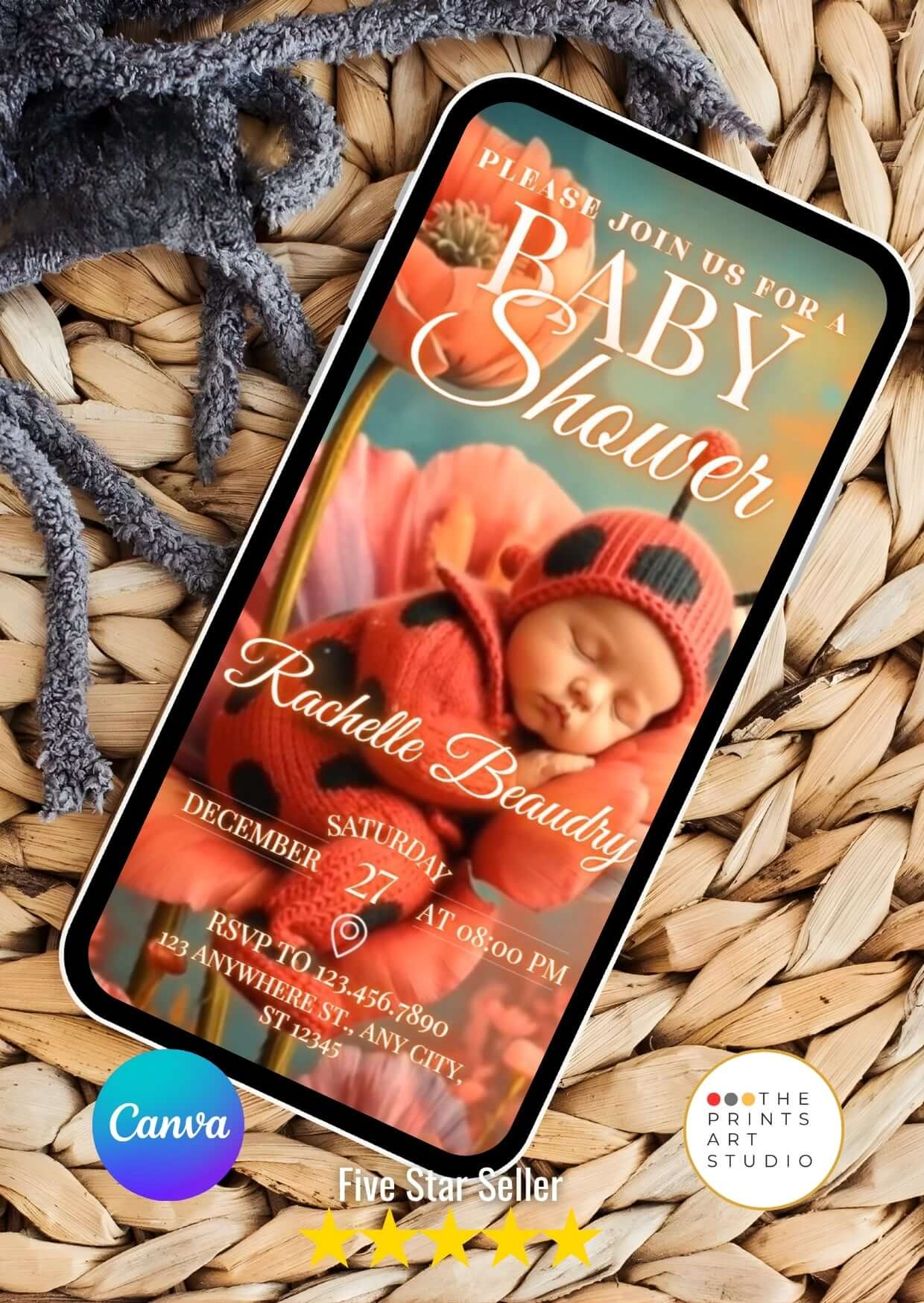 Ladybug Baby Shower Video Invitation – Editable Canva Template MP4