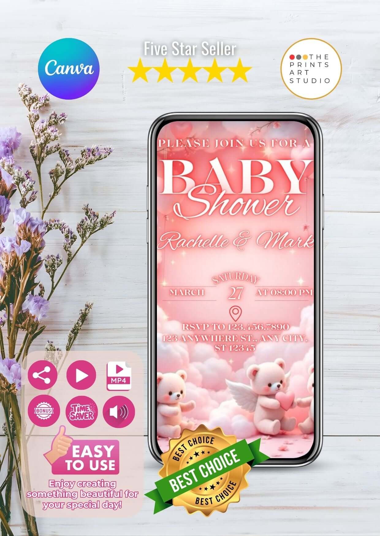 Baby Shower Video Invitation – Editable Canva template with music