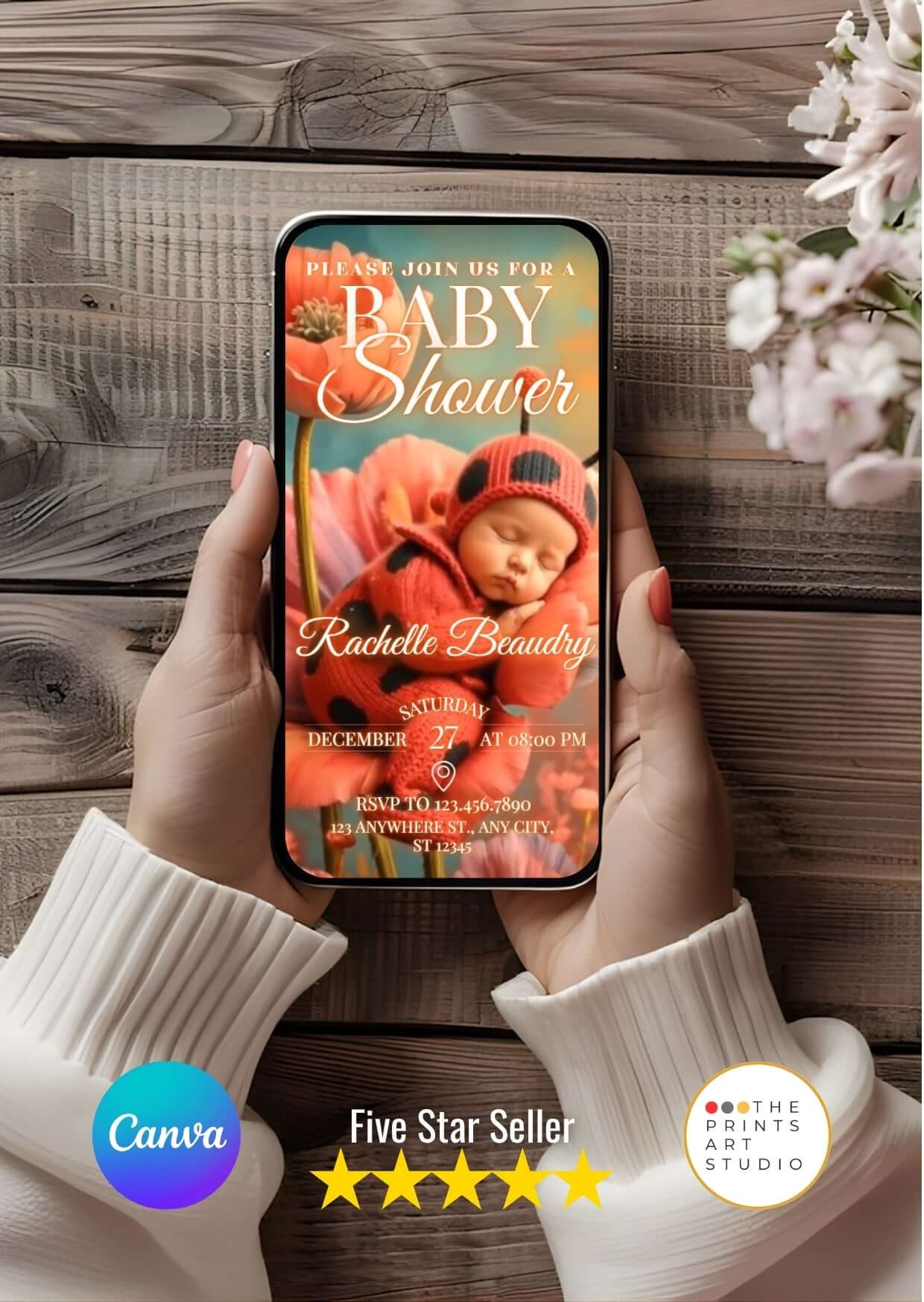 Ladybug Baby Shower Video Invitation – Editable Canva Template MP4