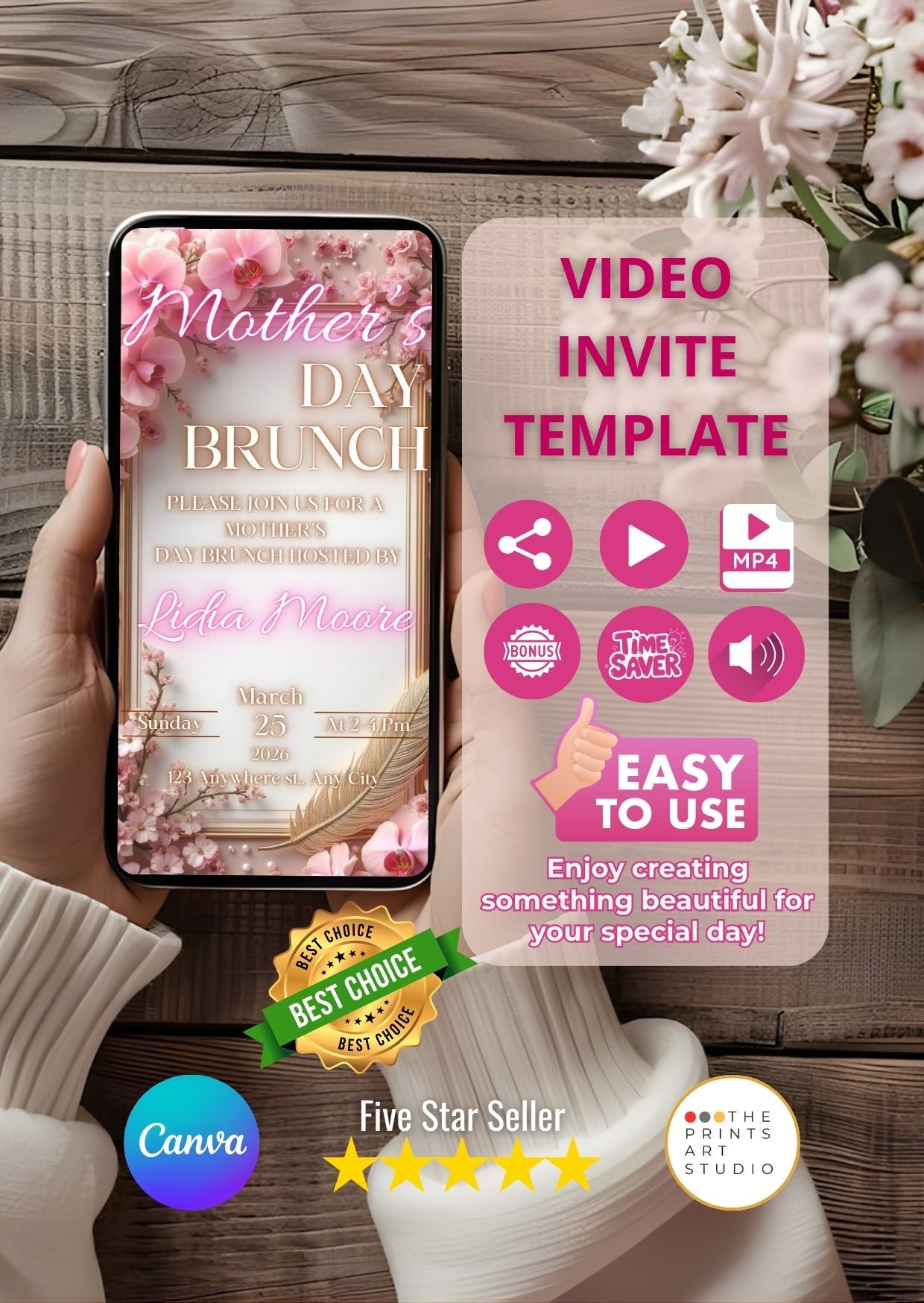 Mother's Day Brunch Video Invitation mobile preview with floral design