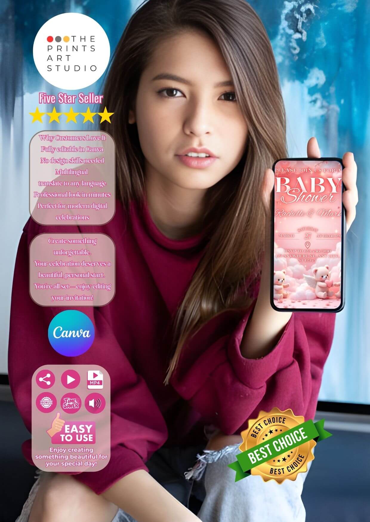 Baby Shower Video Invitation – Editable Canva template with music