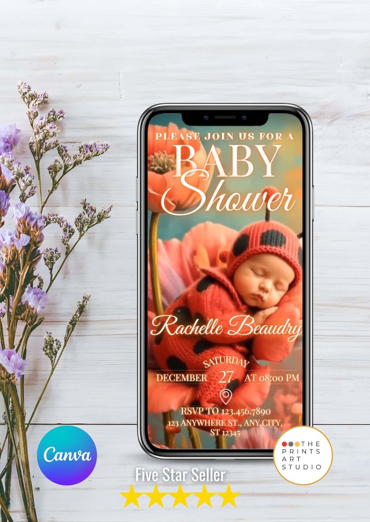 Ladybug Baby Shower Video Invitation – Editable Canva Template MP4