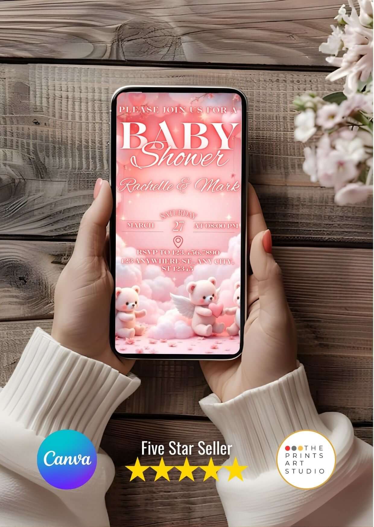 Baby Shower Video Invitation – Editable Canva template with music