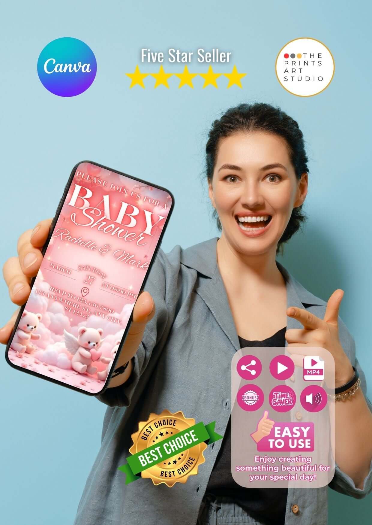 Baby Shower Video Invitation – Editable Canva template with music