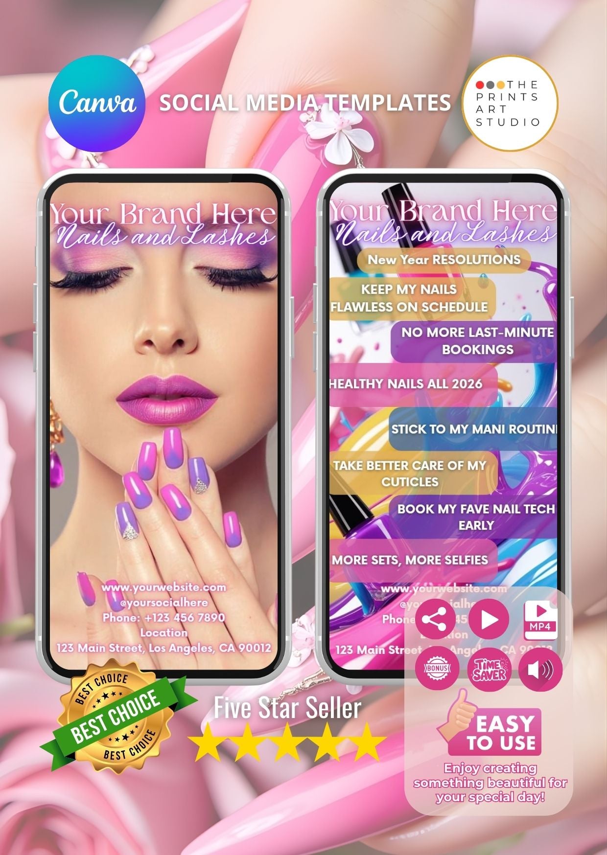 Editable Canva nail salon promo video template for beauty professionals