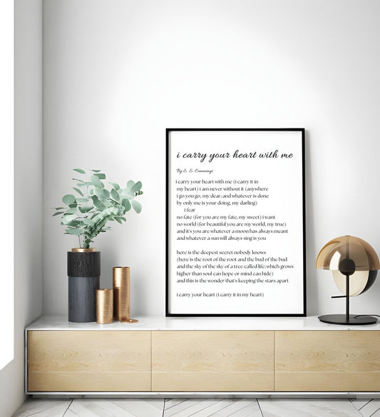 i carry your heart with me - E. E. Cummings Poem Print in modern decor setting