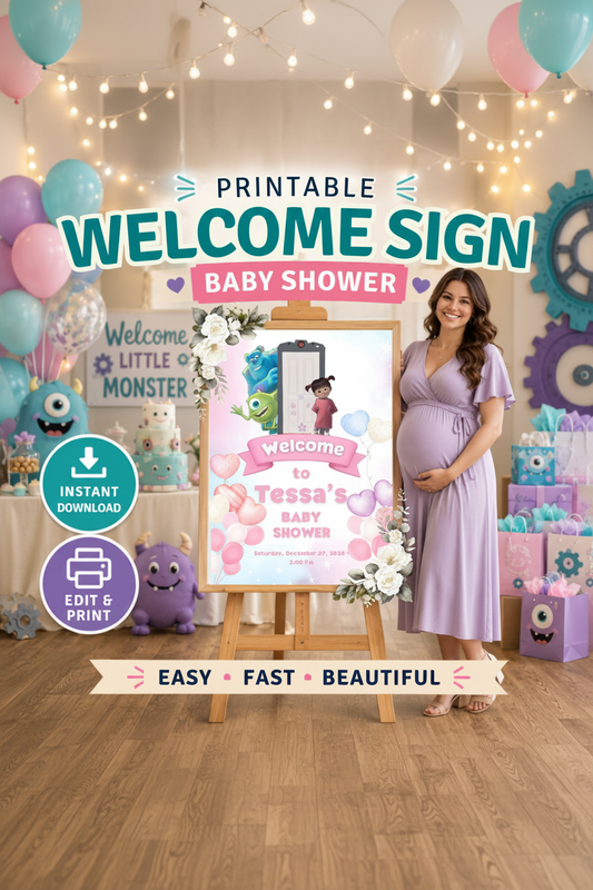 Monster Inc Baby Shower Welcome Sign printable Canva template