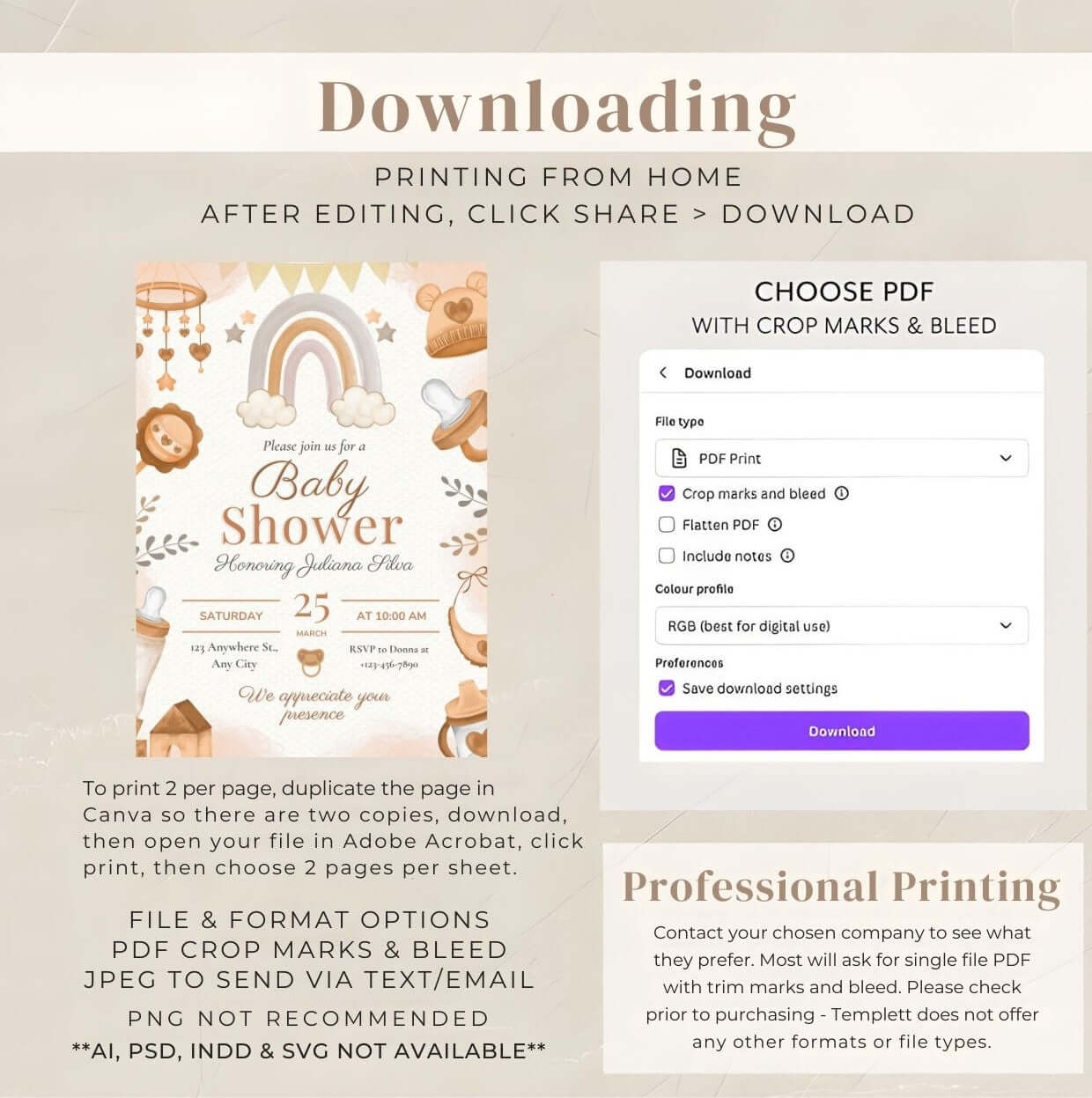 Neutral Rainbow Baby Shower Invitation | Brown Watercolor Baby Shower Invite | Gender Neutral Printable Template Guide