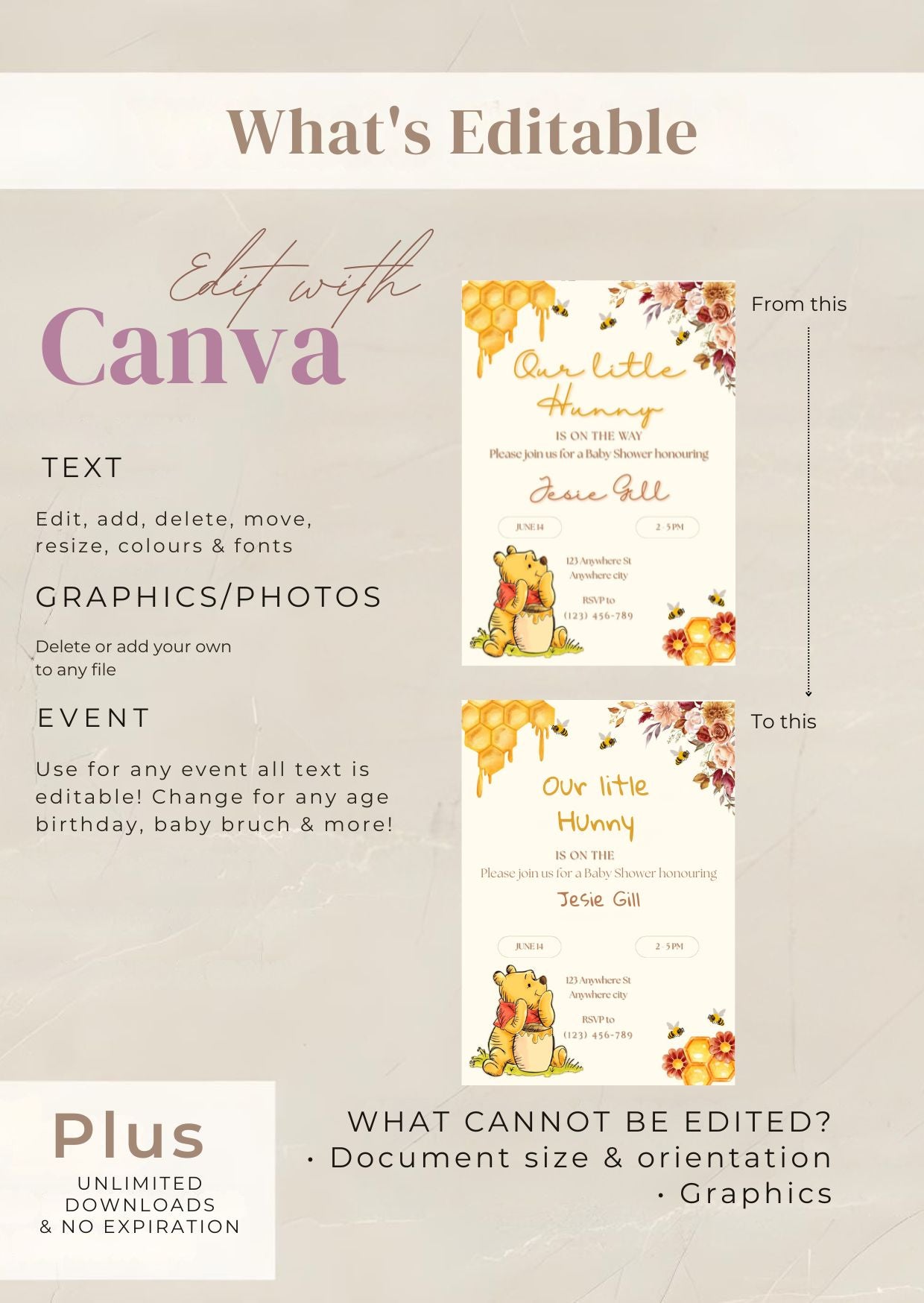 Winnie the Pooh Baby Shower Invitation – Gender Neutral Printable Hunny Invite, Editable Storybook Theme Template showcase.