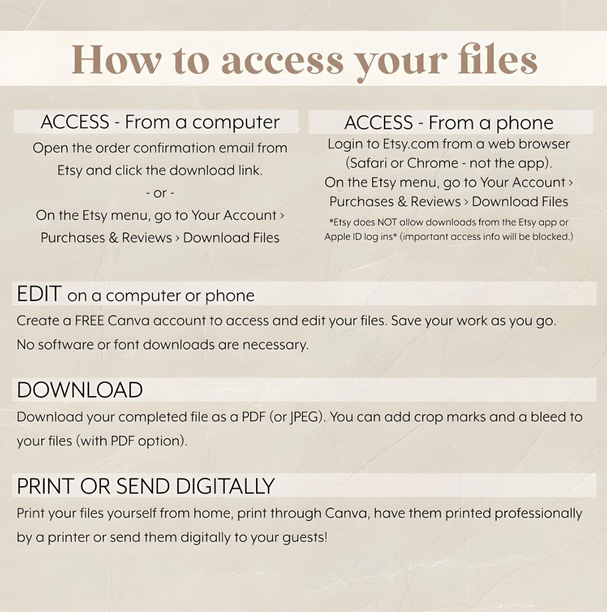 Instructions on how to access and download digital files for Editable Breakfast Invitation – Rise & Shine Brunch Party Invite
