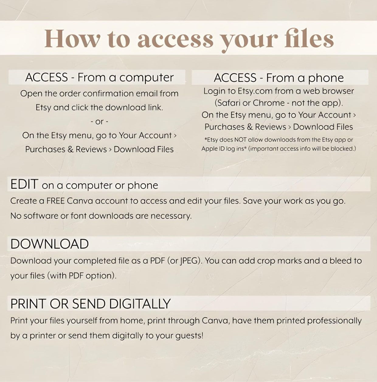 How to access download, edit, and print digital files guide.