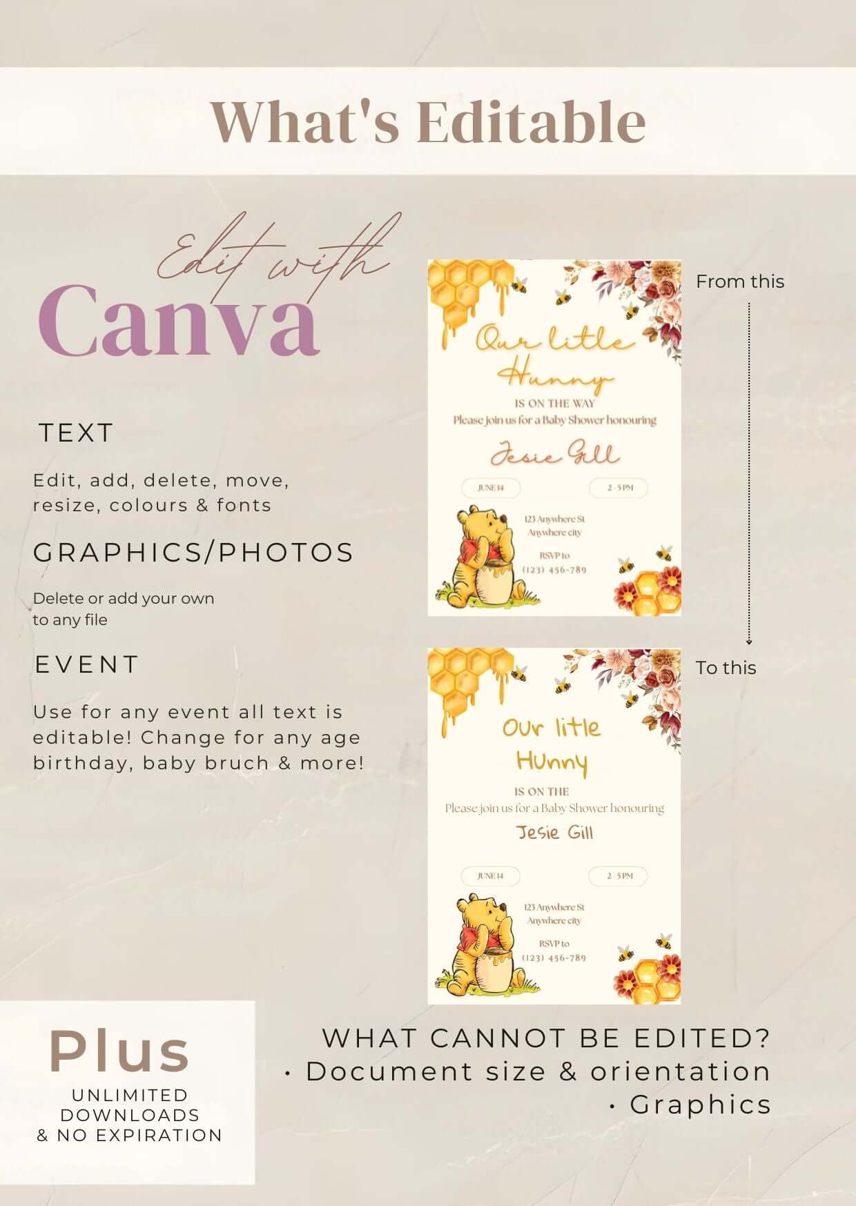 Winnie the Pooh Baby Shower Invitation – Gender Neutral Printable Hunny Invite, Editable Storybook Theme Template showcase.